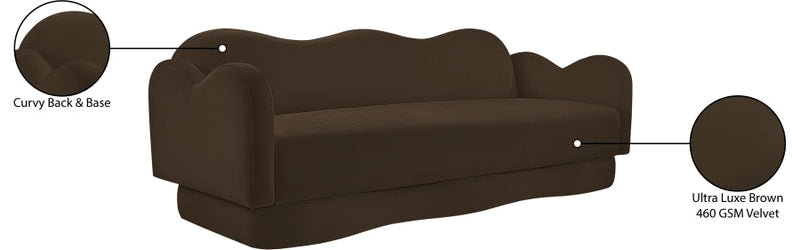 Bloom 82" Velvet Upholstered Upholstered Sofa in Brown - 44007Brown-S