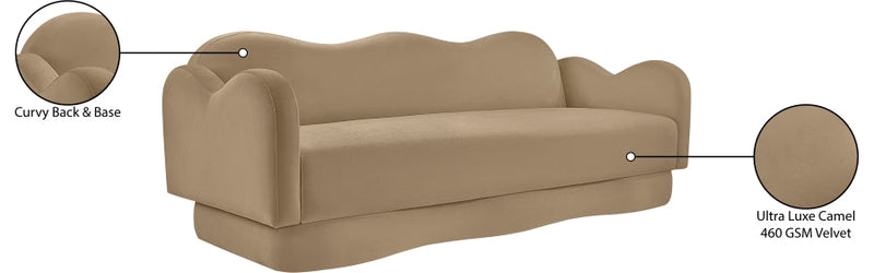 Bloom 82" Velvet Upholstered Upholstered Sofa in Camel - 44007Camel-S
