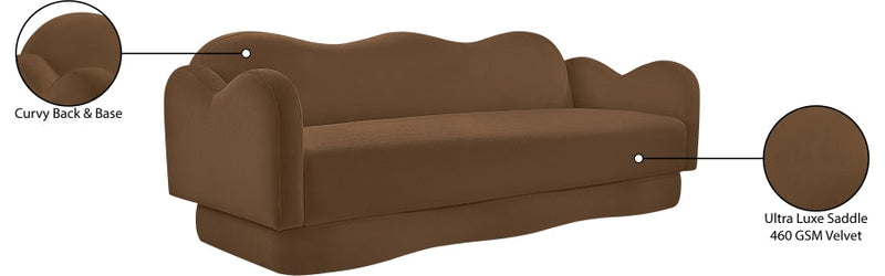 Bloom 82" Velvet Upholstered Upholstered Sofa in Saddle - 44007Saddle-S