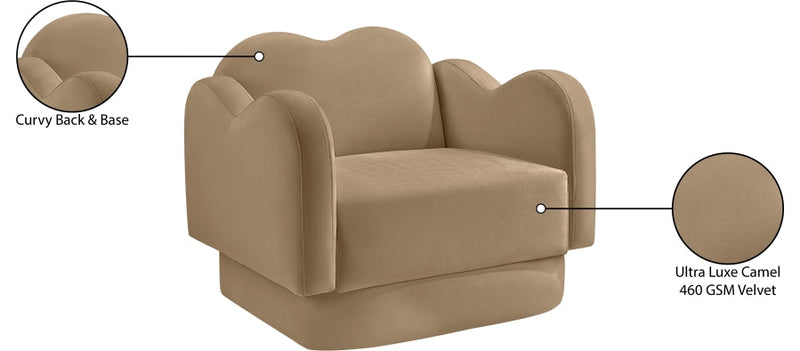 Bloom Velvet Upholstered Accent Chair in Camel - 44007Camel-C