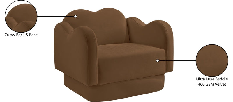 Bloom Velvet Upholstered Accent Chair in Saddle - 44007Saddle-C