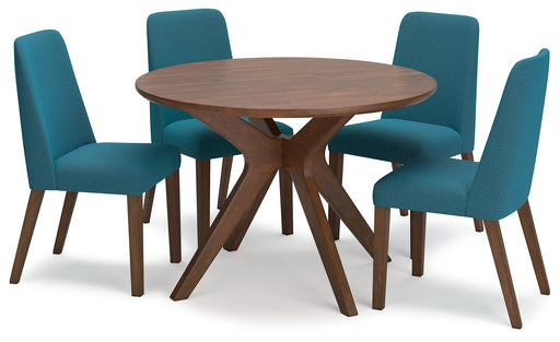 Lyncott Round Dining Table and 4 Chairs in Blue/Brown from Ashley - Luna Furniture