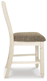 Bolanburg Antique White Counter Height Dining Table, 4 Barstools, Bench and Server - D647D32