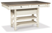 Bolanburg Antique White Counter Height Dining Table, 4 Barstools, Bench and Server - D647D32