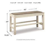 Bolanburg Antique White Counter Height Dining Table, 4 Barstools, Bench and Server - D647D32