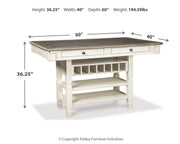 Bolanburg Antique White Counter Height Dining Table, 4 Barstools, Bench and Server - D647D32
