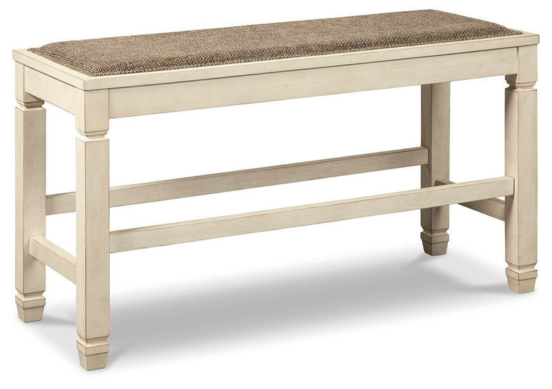 Bolanburg Antique White Counter Height Dining Table, 4 Barstools, Bench and Server - D647D32