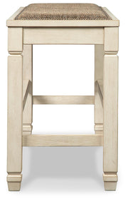 Bolanburg Antique White Counter Height Dining Table, 4 Barstools, Bench and Server - D647D32