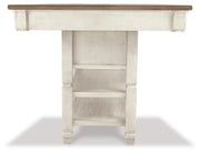 Bolanburg Antique White Counter Height Dining Table, 4 Stools, Bench and 2 Display Cabinets - D647D29