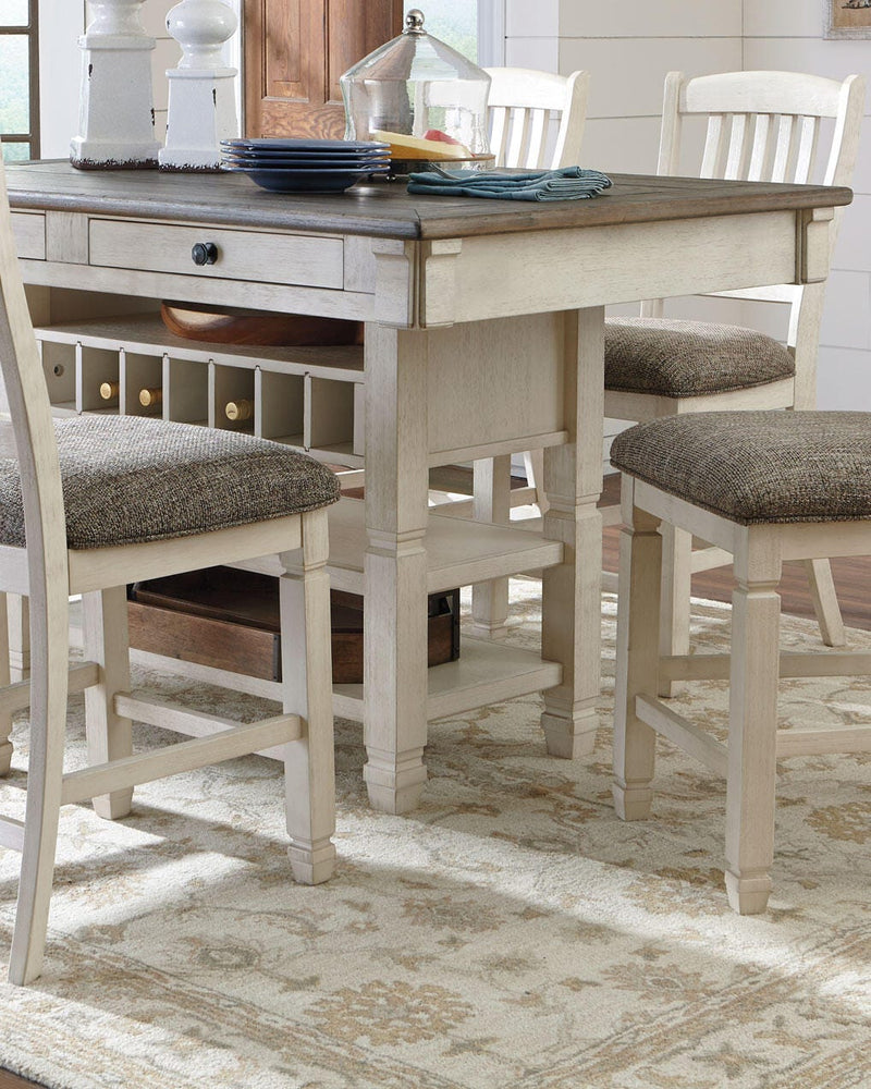 Bolanburg Antique White Counter Height Dining Table and 4 Barstools - D647D37