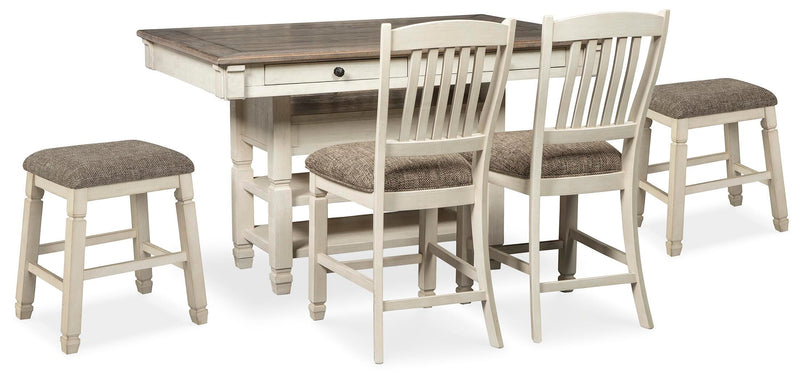 Bolanburg Antique White Counter Height Dining Table and 4 Barstools - D647D37