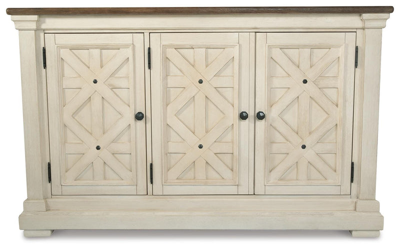 Bolanburg Two-tone Dining Table, 4 Chairs, Bench, Server and Display Cabinet - D647D24