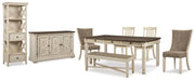 Bolanburg Two-tone Dining Table, 4 Chairs, Bench, Server and Display Cabinet - D647D24
