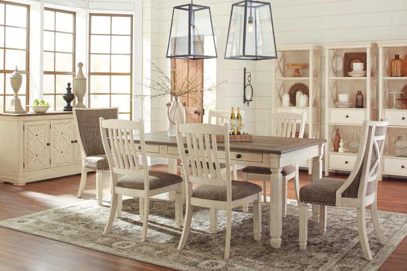 Bolanburg Two-tone Dining Table, 4 Chairs, Bench, Server and Display Cabinet - D647D24