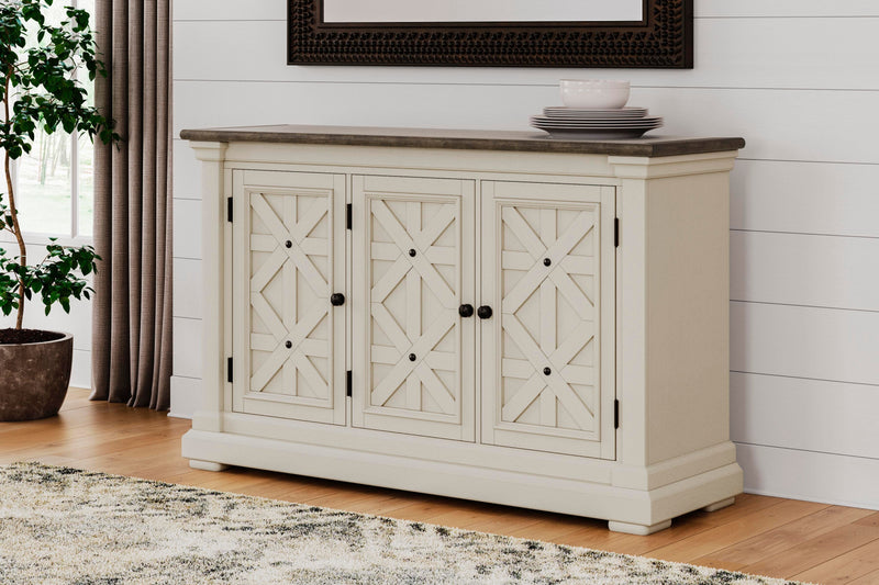 Bolanburg Two-tone Dining Table, 4 Chairs, Bench, Server and Display Cabinet - D647D24