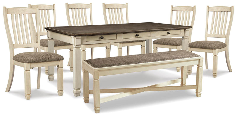 Bolanburg Two-tone Dining Table, 6 Chairs, and Bench - D647D26