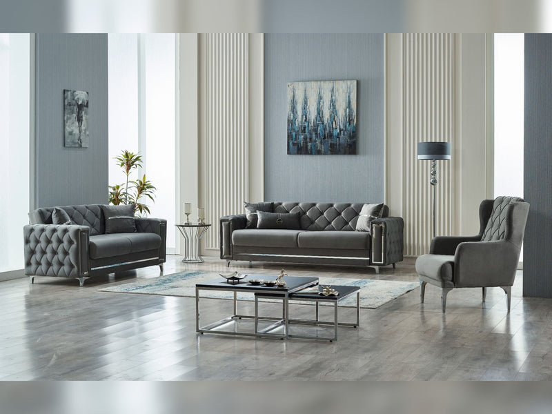 Bolivya 3-pieces (Sofa & Loveseat & Chair) Livingroom Set Grey in Grey - 101-BOL-AN152-321