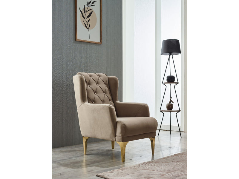 Bolivya Chair Beige With Gold Legs in Beige - 101-BOL-AN153-B