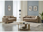Bolivya Convertible Loveseat Beige With Gold Legs in Beige - 101-BOL-AN153-2