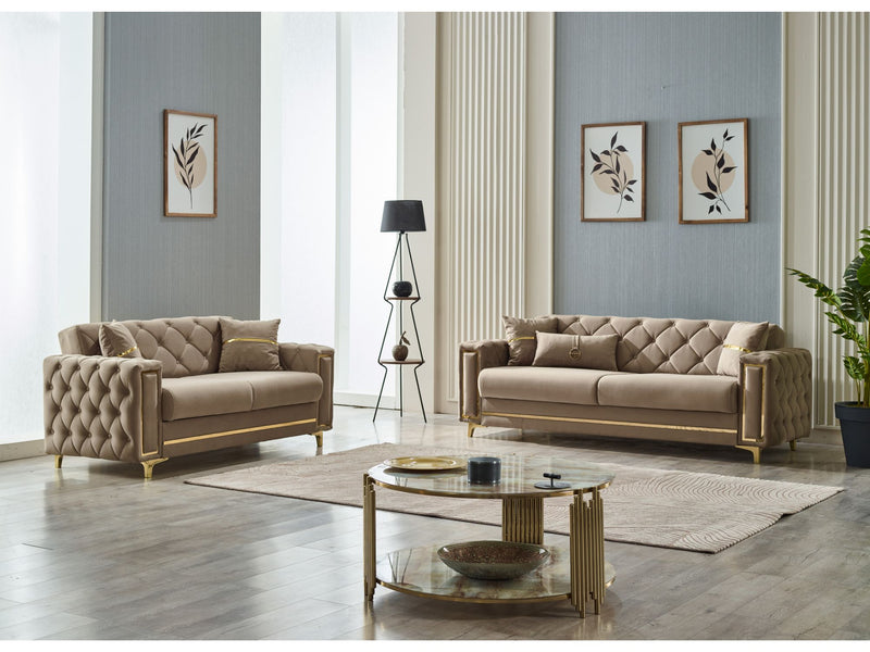 Bolivya Convertible Loveseat Beige With Gold Legs in Beige - 101-BOL-AN153-2