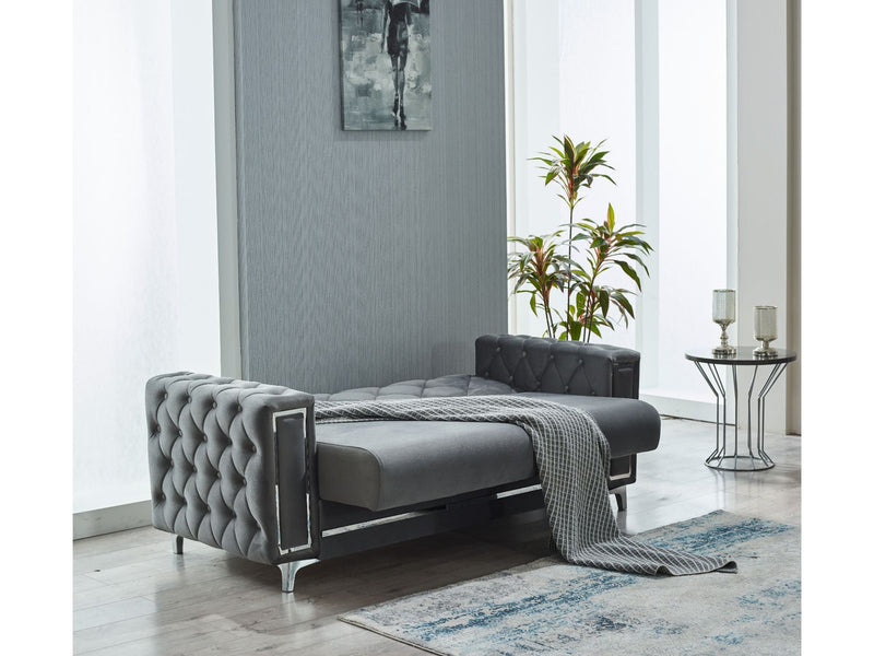 Bolivya Convertible Loveseat Grey With Silver Legs in Grey - 101-BOL-AN152-2