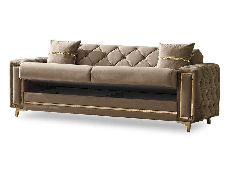 Bolivya Convertible Sofa Beige With Gold Legs in Beige - 101-BOL-AN153-3