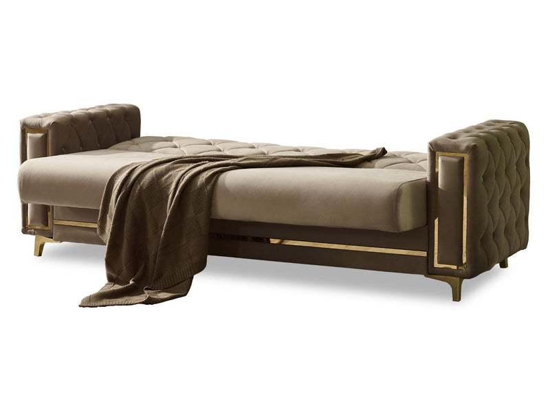 Bolivya Convertible Sofa Beige With Gold Legs in Beige - 101-BOL-AN153-3