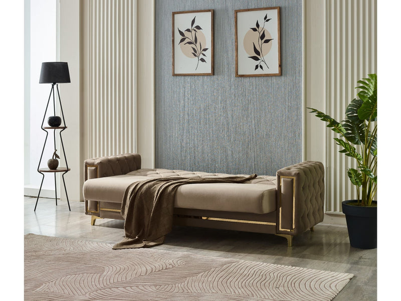 Bolivya Convertible Sofa Beige With Gold Legs in Beige - 101-BOL-AN153-3