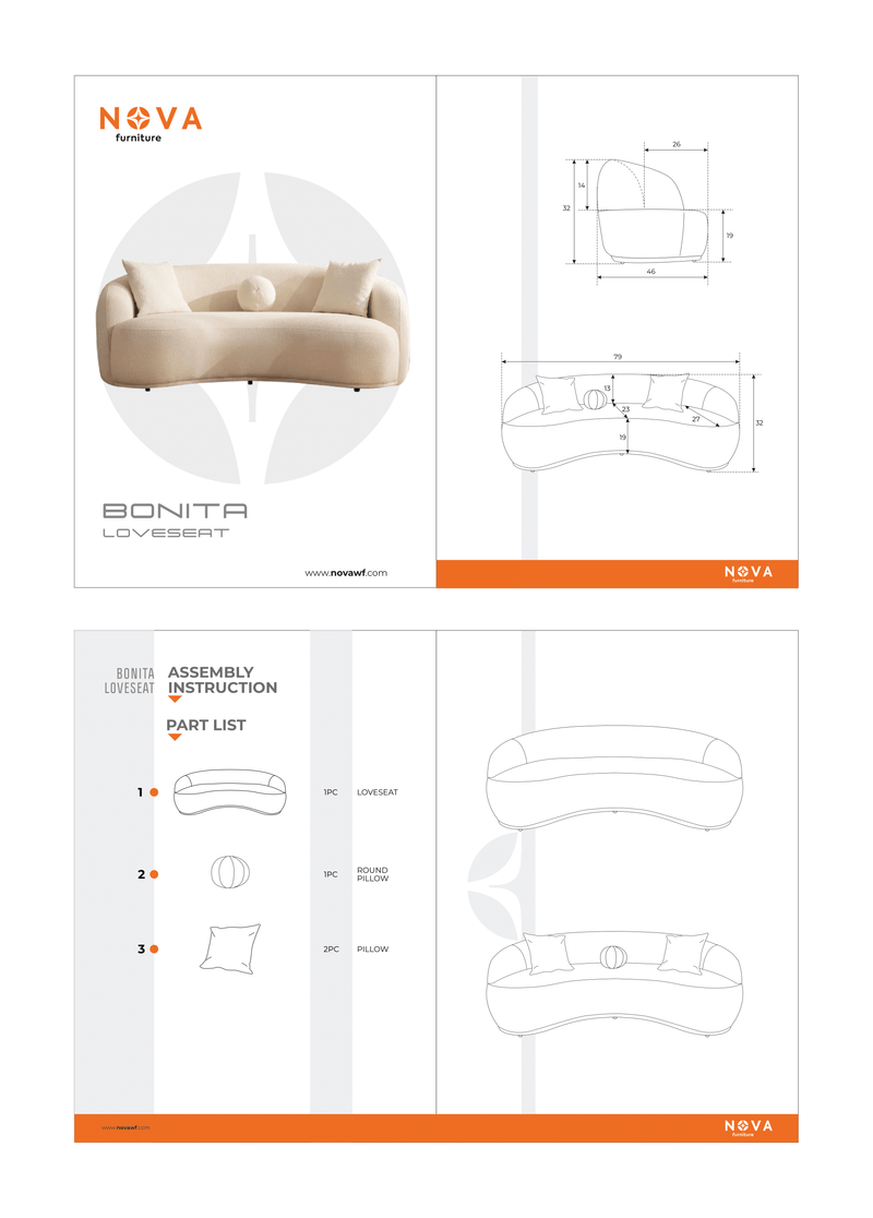 Bonita Ivory Boucle Loveseat - BONITAIVORY-L