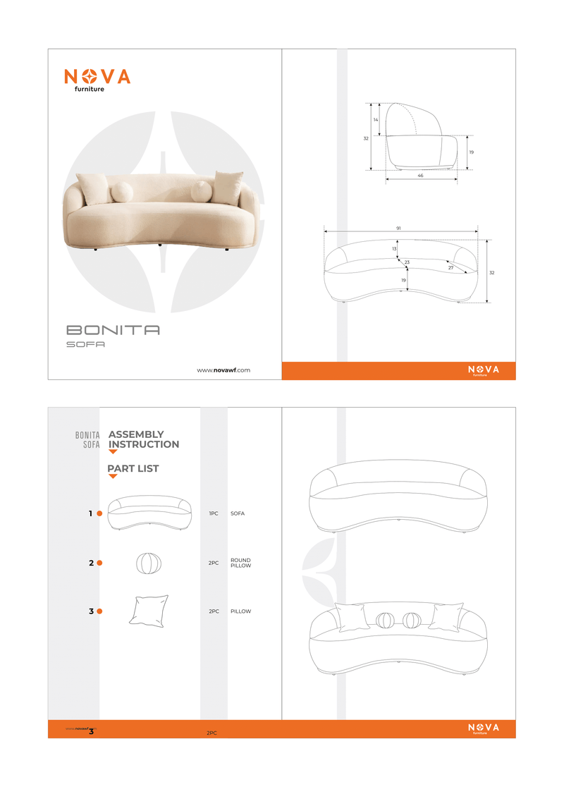 Bonita Ivory Boucle Sofa - BONITAIVORY-S