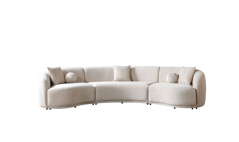 Bonita Ivory Velvet 3-Piece Curved 138" Sectional - BONITAIVORYVL-SEC3