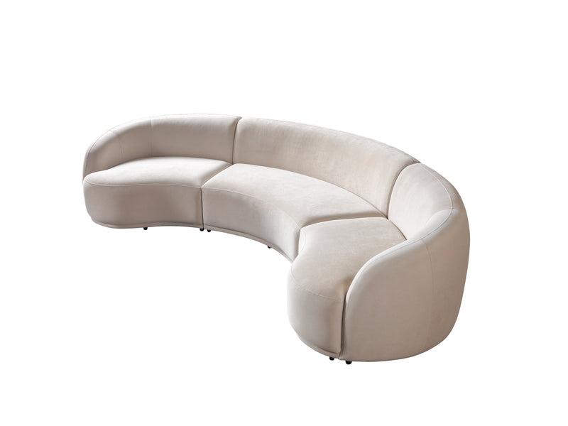 Bonita Ivory Velvet 3-Piece Curved 138" Sectional - BONITAIVORYVL-SEC3