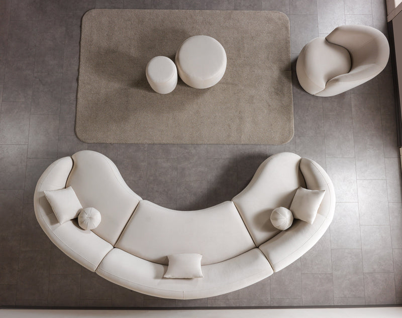 Bonita Ivory Velvet 3-Piece Curved 138" Sectional - BONITAIVORYVL-SEC3