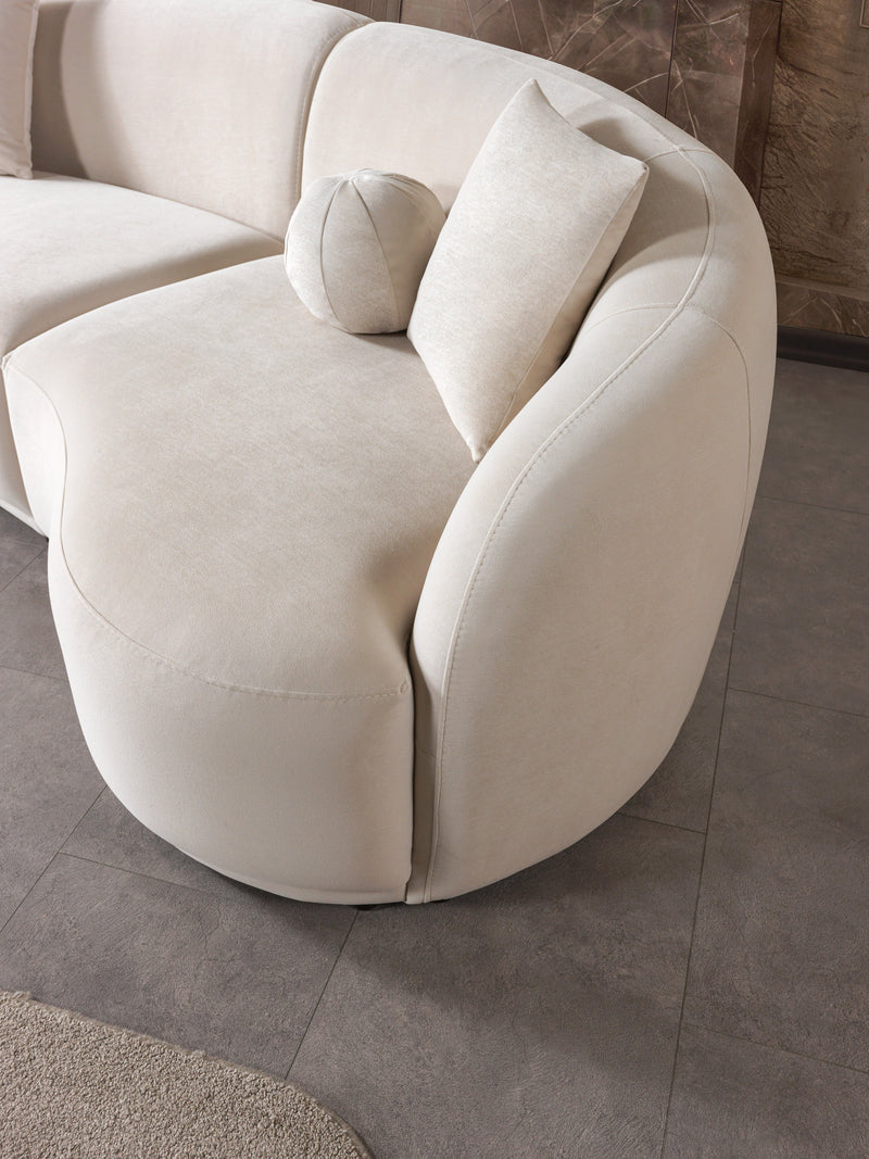 Bonita Ivory Velvet 3-Piece Curved 138" Sectional - BONITAIVORYVL-SEC3