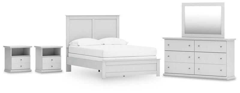Bostwick Shoals Full Panel Bed, Dresser, Mirror and 2 Nightstands in White - PKG021564
