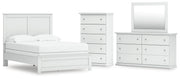 Bostwick Shoals Full Panel Bed, Dresser, Mirror and Chest in White - PKG021567