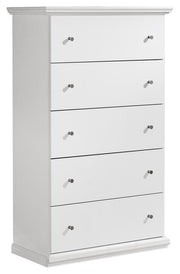 Bostwick Shoals Full Panel Bed, Dresser, Mirror and Chest in White - PKG021567