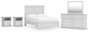 Bostwick Shoals Full Panel Bed, Dresser, Mirror and Nightstand in White - PKG021566