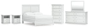 Bostwick Shoals Full Panel Bed, Dresser, Mirror, Chest and 2 Nightstands in White - PKG021565