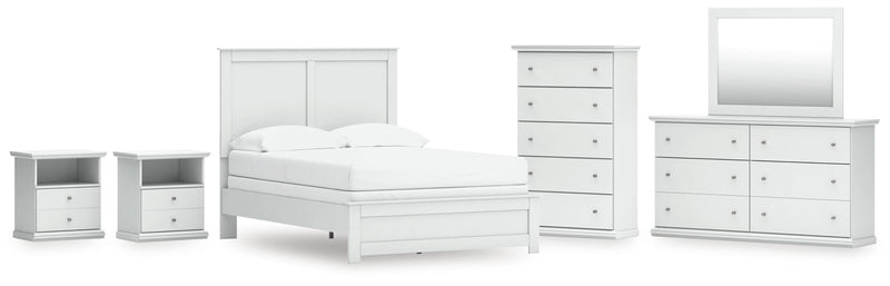 Bostwick Shoals Full Panel Bed, Dresser, Mirror, Chest and 2 Nightstands in White - PKG021565