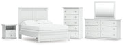 Bostwick Shoals Full Panel Bed, Dresser, Mirror, Chest and Nightstand in White - PKG021568