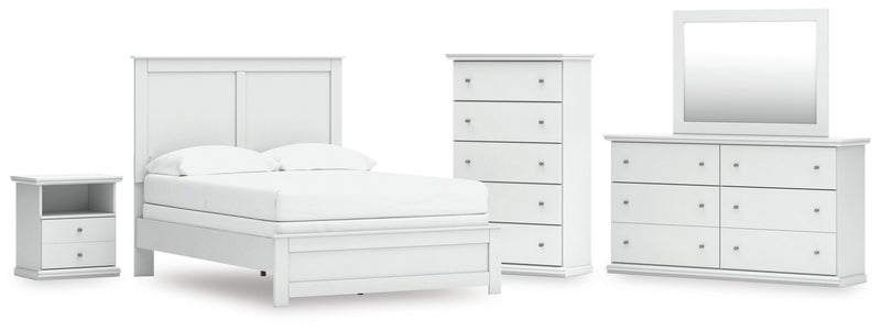 Bostwick Shoals Full Panel Bed, Dresser, Mirror, Chest and Nightstand in White - PKG021568