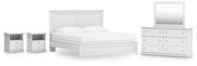 Bostwick Shoals King Panel Bed, Dresser, Mirror and 2 Nightstands in White - PKG021580