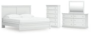 Bostwick Shoals King Panel Bed, Dresser, Mirror and Chest in White - PKG021583