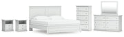 Bostwick Shoals King Panel Bed, Dresser, Mirror, Chest and 2 Nightstands in White - PKG021581