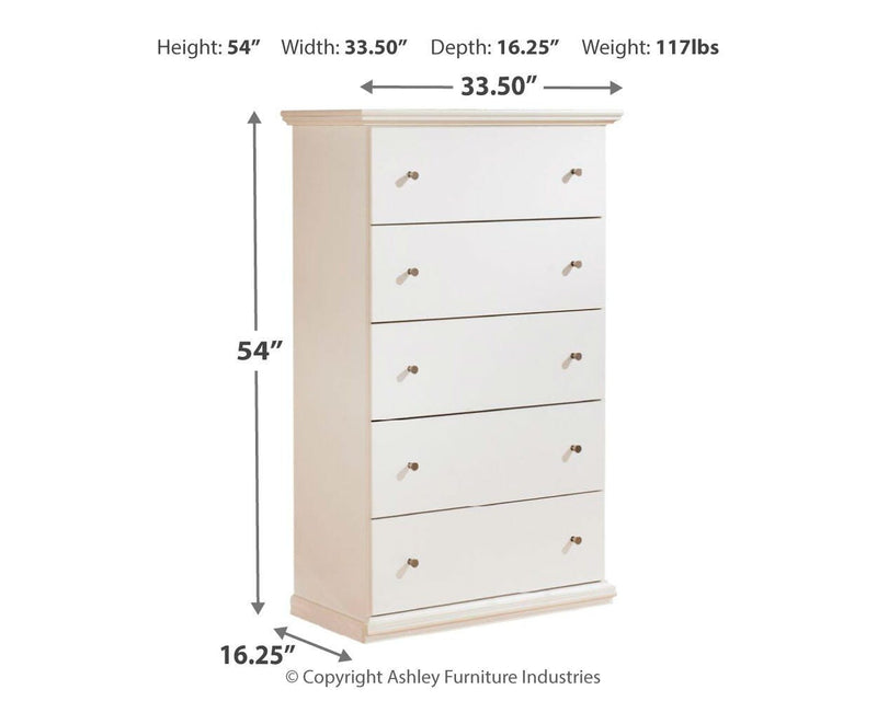 Bostwick Shoals King Panel Bed, Dresser, Mirror, Chest and 2 Nightstands in White - PKG021581
