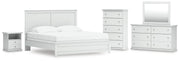 Bostwick Shoals King Panel Bed, Dresser, Mirror, Chest and Nightstand in White - PKG021584