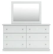 Bostwick Shoals King Panel Bed with Mirrored Dresser and Nightstand in White from Ashley - Luna Furniture