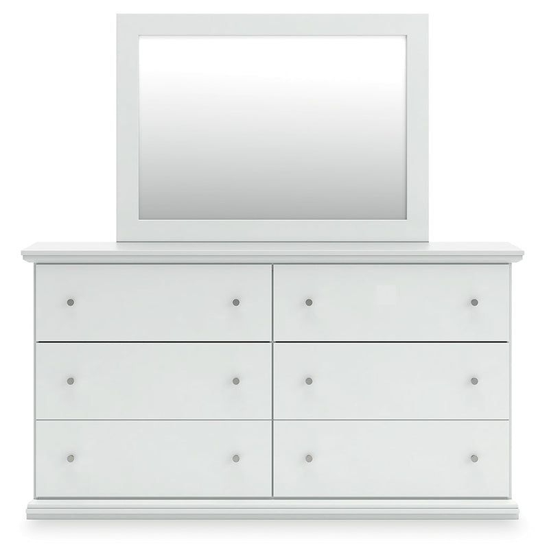 Bostwick Shoals King Panel Bed with Mirrored Dresser and Nightstand in White from Ashley - Luna Furniture