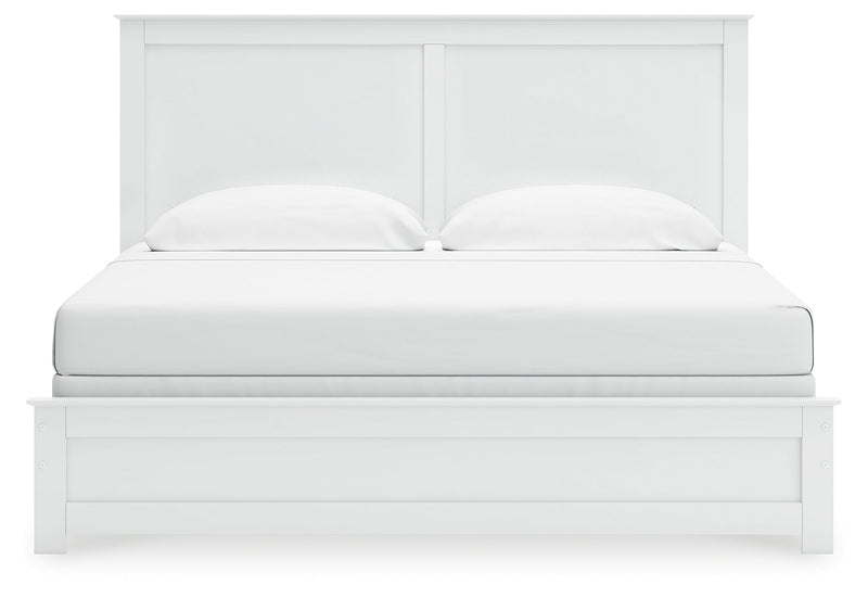 Bostwick Shoals King Panel Bed with Mirrored Dresser and Nightstand in White from Ashley - Luna Furniture